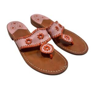 Jack Rogers Signature Jacks Leather Flat Thong Sandals Size 7M Light Pink Orange